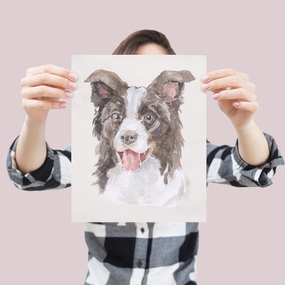 Watercolor Border Collie Dog Wall Art Illustration Print Poster Card Unframed - Picture 4 of 7